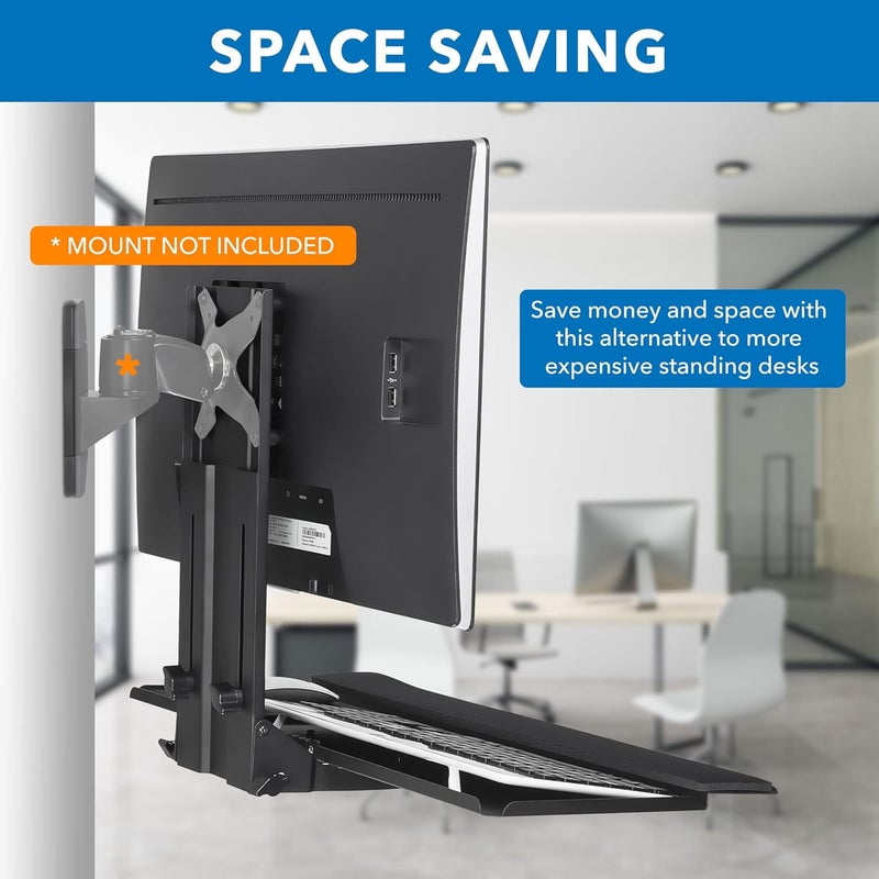 Mount-It! Monitor and Keyboard Wall Mount, Height Adjustable Standing VESA Keyboard Tray, 25 Inch Wide Platform with Mouse Pad (MI-7915) - Image 4